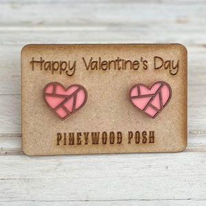 Pastel Coral Heart Stud Earrings